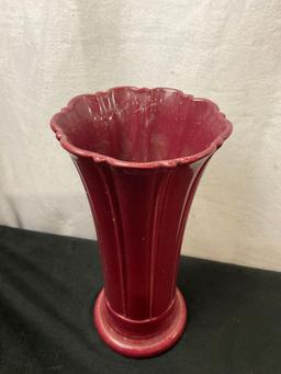 Pair of Vases, 1x Vintage Burgundy Fiestaware & 1x Bruning Pottery