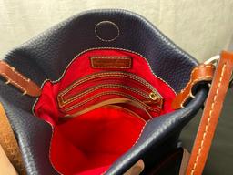 Dooney & Bourke Genuine Leather Purse, Blue Tinted Bag w/ Red cloth lining