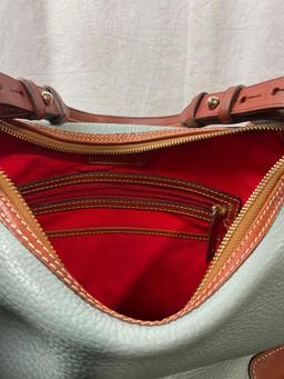 Dooney & Bourke Genuine Leather Purse, Light Blue tinted Leather, w/ Red Lining
