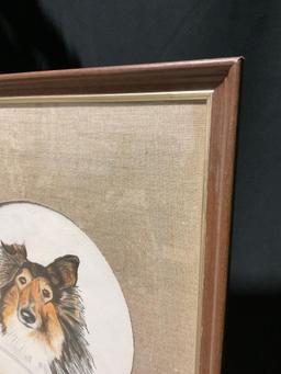 2 pcs Framed Vintage Children's Portraits of Dogs. Collie & Pointer. Signed by Artist. See pics.