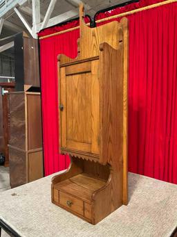 Vintage Wooden Telephone Cupboard w/ 2 Shelves & Drawer. No Phone. Stands 38" Tall. See pics.