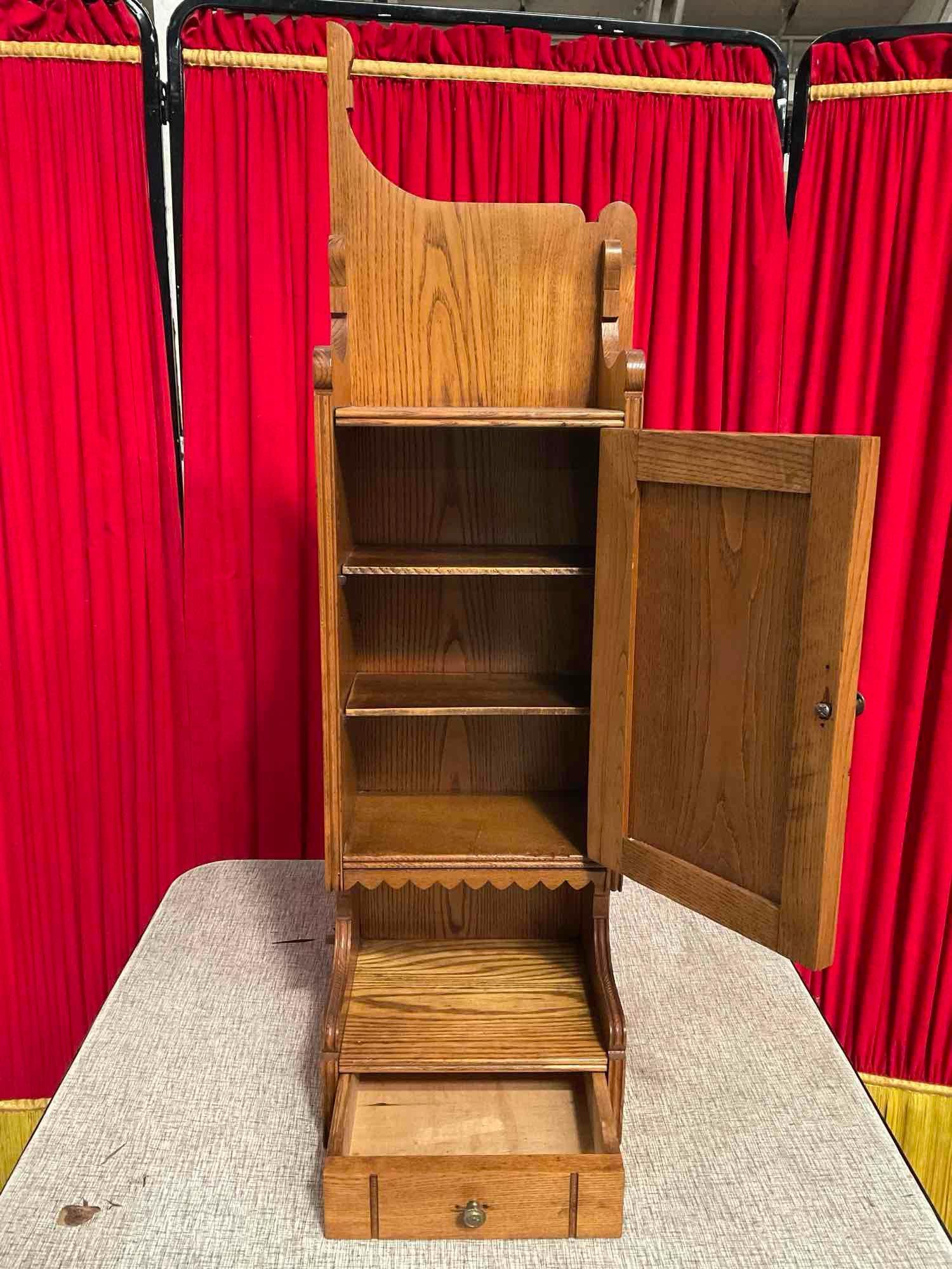 Vintage Wooden Telephone Cupboard w/ 2 Shelves & Drawer. No Phone. Stands 38" Tall. See pics.