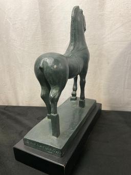 Vintage Chinese Ginger Jar on Wooden Stand and 1969 Austin Productions Plaster Horse Statue
