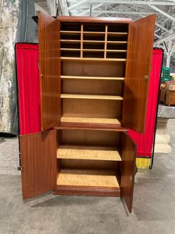 Vintage Mid-Century Modern 2 Piece Wooden Cabinet w/ Letter Compartments & 5 Shelves. See pics.