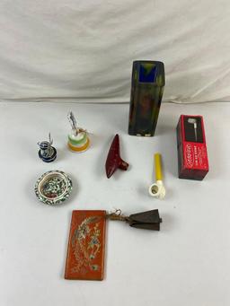 8 pcs Vintage Souvenir Assortment. DeSimone Terra Cotta Bell Signed MM64. Ocarina. See pics.