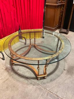 Vintage Round Brass & Glass Coffee Table. Measures 40" x 15" See pics.