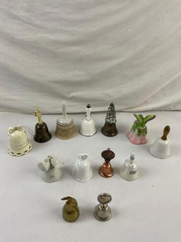 13 pcs Vintage Collectible Hand Bell Assortment. Metal & Ceramic. Mayuri 25th Anniversary. See pi...