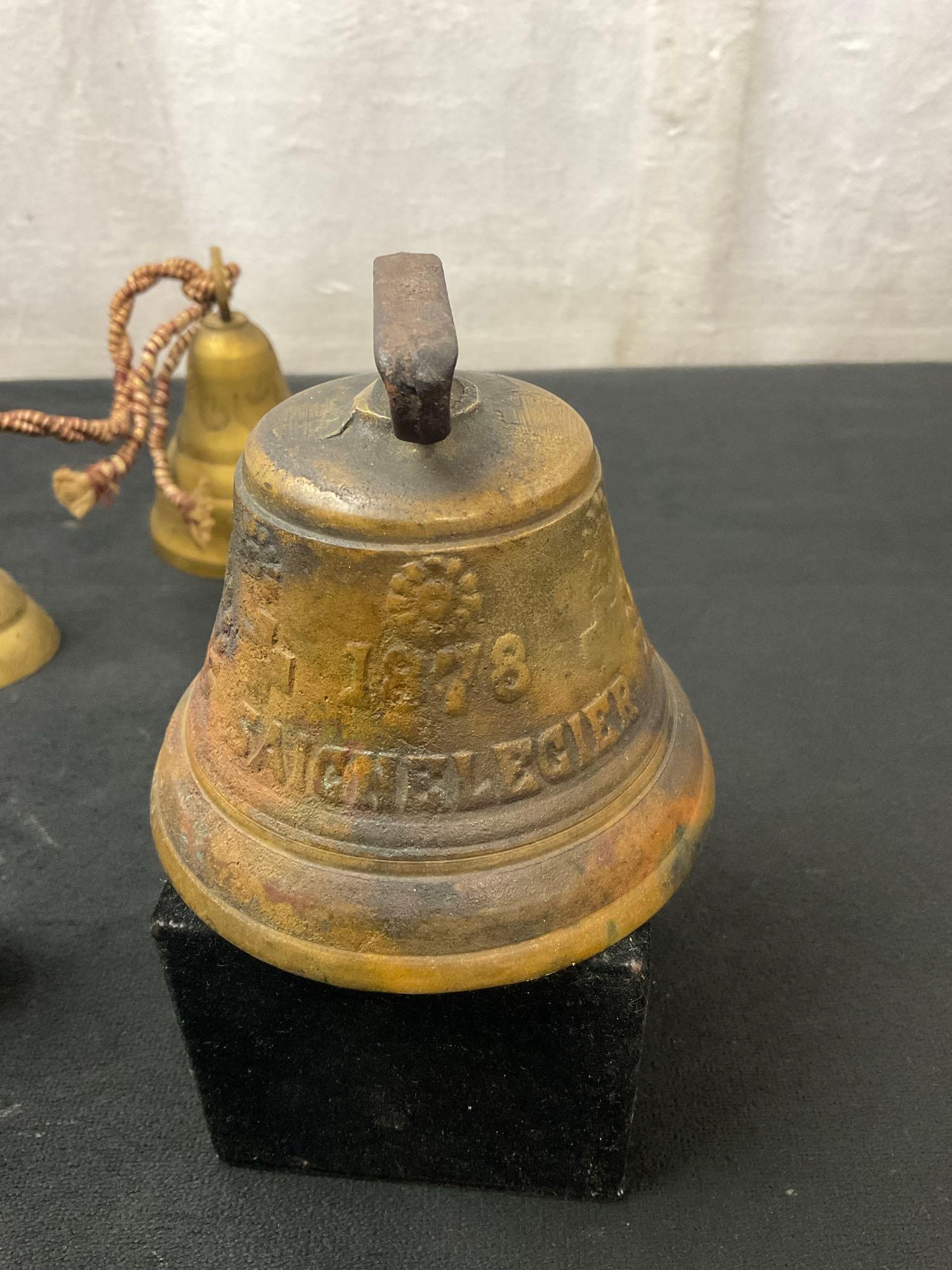 Antique Saignelegier 1878 Brass Cow Bell & Hand Engraved Indian Brass Bells