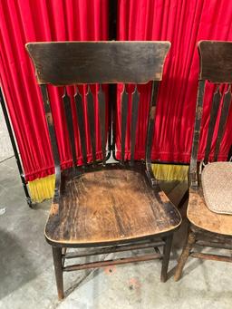 Pair of Vintage Dark Brown Stained Dowel Back Wooden Chairs. See pics.