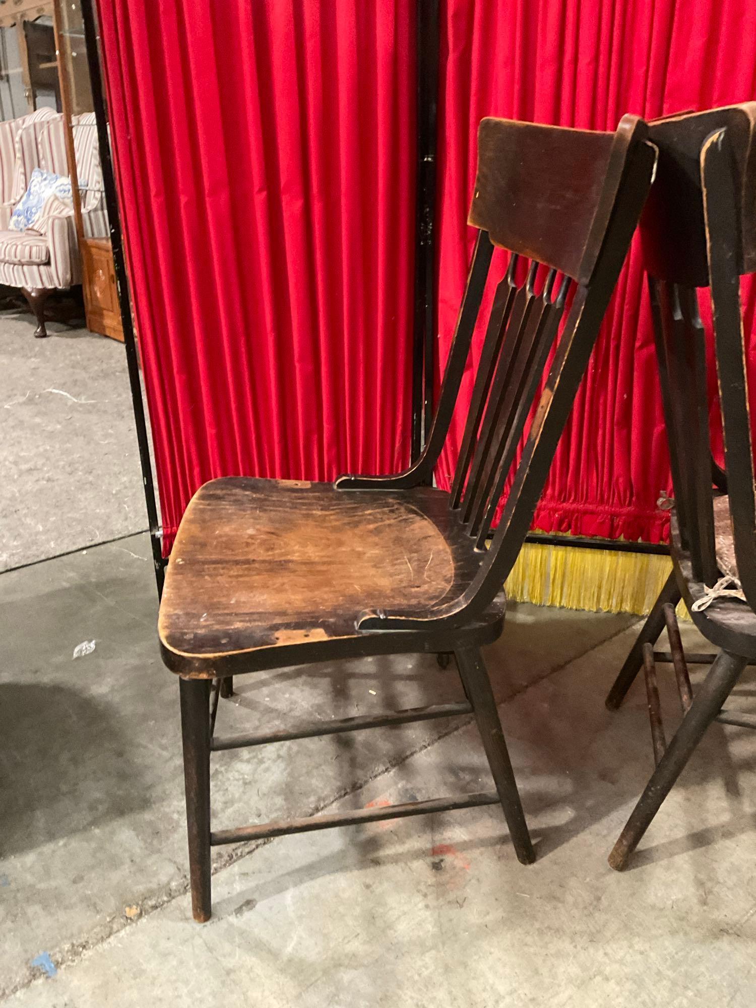 Pair of Vintage Dark Brown Stained Dowel Back Wooden Chairs. See pics.