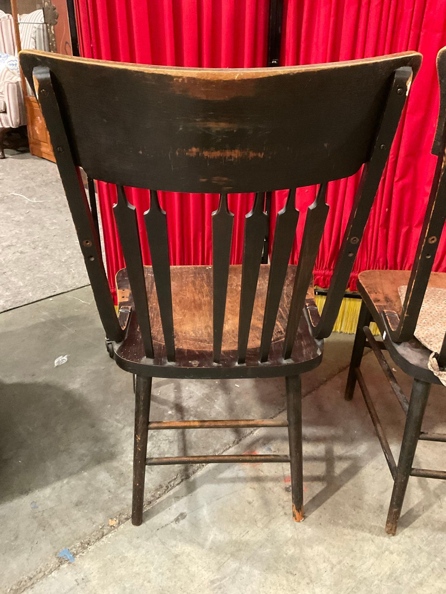 Pair of Vintage Dark Brown Stained Dowel Back Wooden Chairs. See pics.