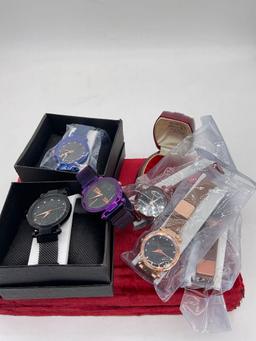 Selection of 6 like new fashion mesh and sparkly watches, 5 like new with packaging or boxes