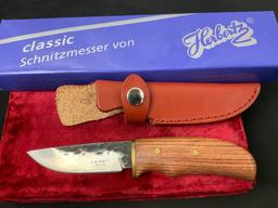 NIB Classic Schnitzmesser Von Herbertz Fixed Blade Knife, Leather Sheath