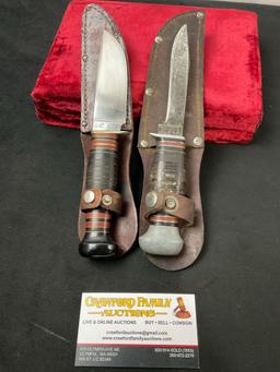 Pair of Vintage Remington Fixed Blade Knives, RH-50, and unmarked, w/ sheaths