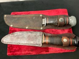 Pair of Vintage Remington Fixed Blade Knives, RH-50, and unmarked, w/ sheaths