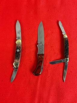 3 pcs Rough Rider 440 Steel Folding Pocket Knife Assortment. Models RR156, 158 & 182. NIB. See pi...