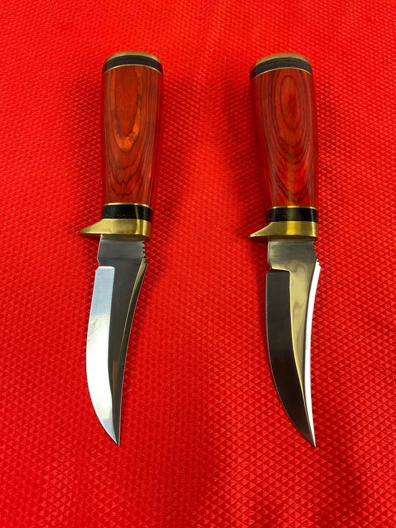 Pair of Pakistan Made 4" Stainless Steel Skinner Knives w/ Sheathes Model No. DH-8003. NIB. See