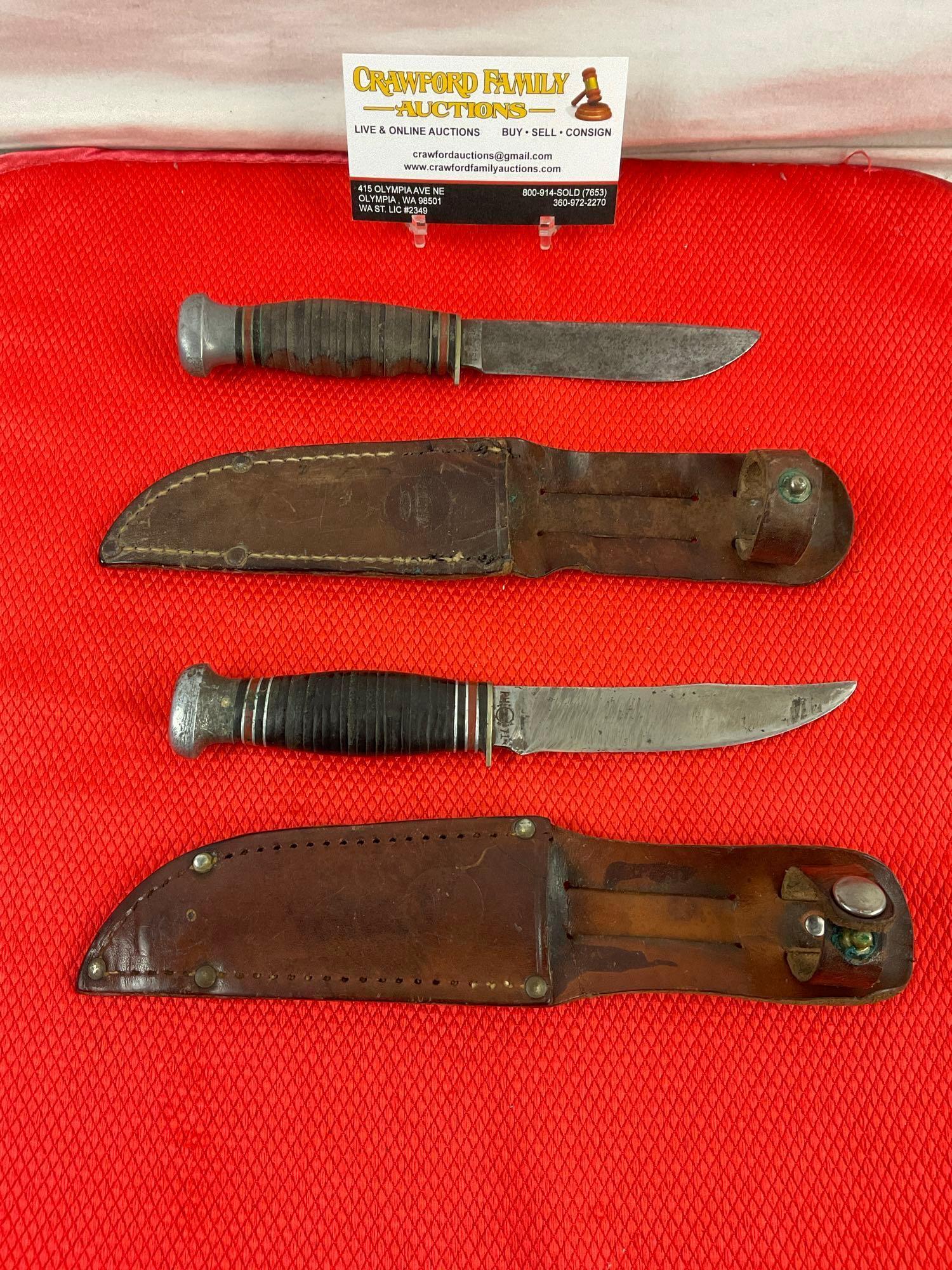 2 pcs Vintage Remington DuPont Collectible Fixed Blade Knives Models RH51 & RH71 w/ Sheaths. See