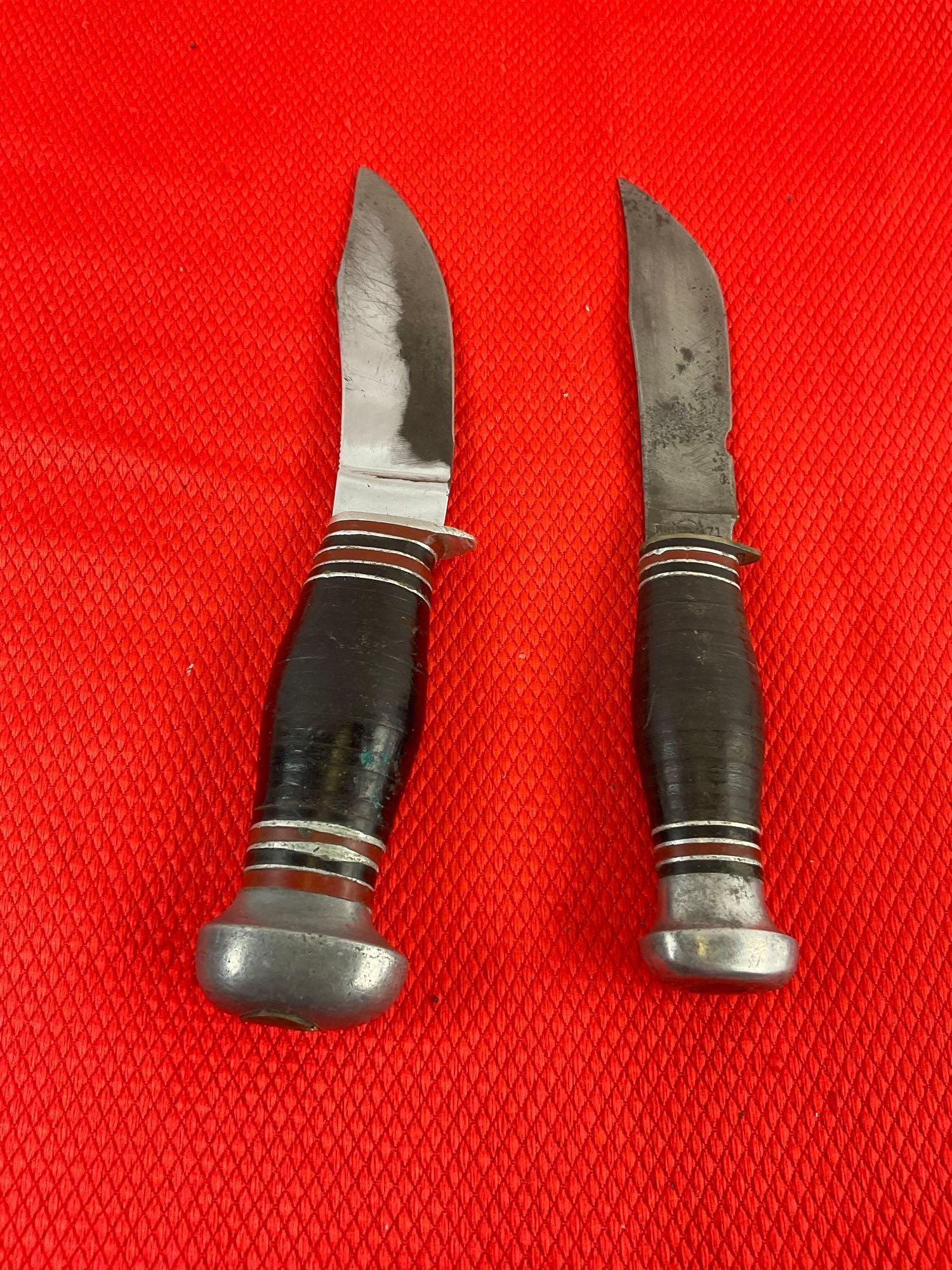 2 pcs Vintage Remington Collectible Steel Fixed Blade Hunting Knives Models The Dartsman & RH71. ...