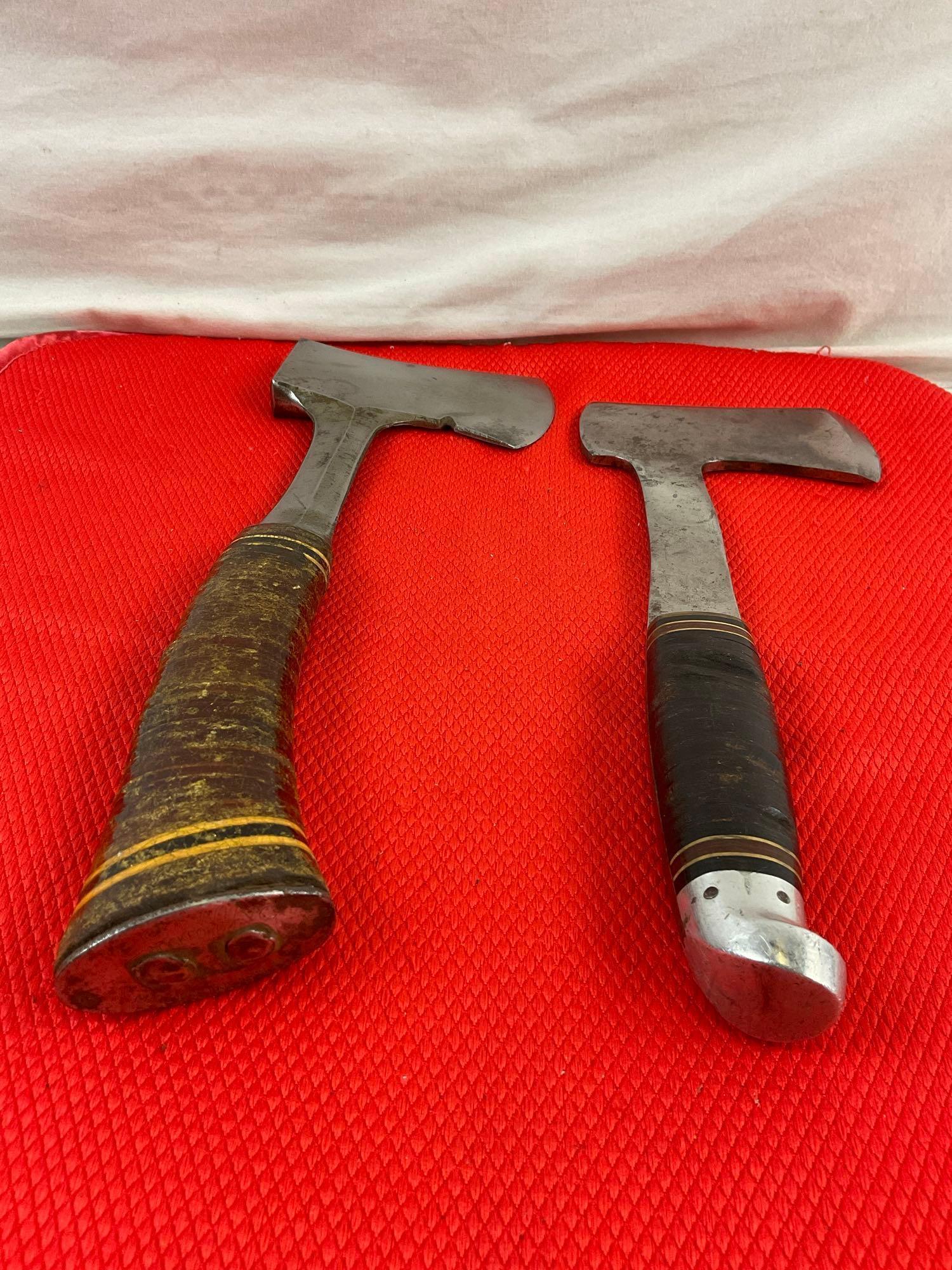 2 pcs Vintage Steel Camping Hatchets. Estwing 14A w/ Estwing Leather Sheath #2. Western L10. See