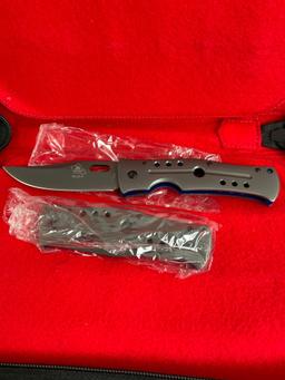 2x New in Box Buck All Metal Folding Pocket Knives - 25yr DA4 - Nice Gray Color w/ Blue Accent