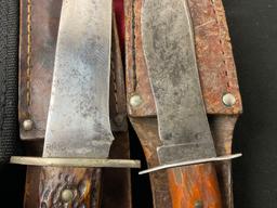 Modern and Antique Remington Knives, Fixed Blade, Modern Hunting, 2x RH4, & 1x RH30, w/ sheaths