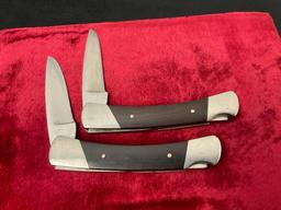 Pair of Vintage Buck Folding Pocket Knives, 2x 501 Squire Knife, Laminate and Stainless Steel