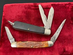 Pair of Vintage Camillus Double Blade Knife & Mini Trapper Double Blade