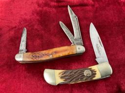 Pair of Vintage Remington Folding Knives, R-8 Stockman & delrin faux horn handles