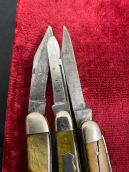 Trio of Folding Remington Knives, Trapper double knife, R764 Double Knife, & R3193 Stockman