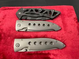 Trio of Modern Buck Knives, 2x Model 174 & 1x Model 870, aluminum construction