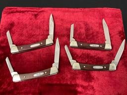 4x Vintage Buck Folding Pocket Knives, 705 Pony Double Bladed, Stainless & Wooden Handles