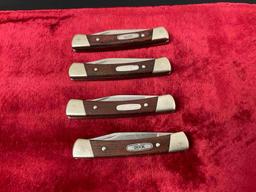 4x Vintage Buck Folding Pocket Knives, 705 Pony Double Bladed, Stainless & Wooden Handles