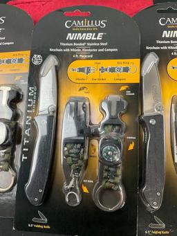 Trio of NIB Camillus Nimble Survival Knife Sets w/ Keychain, Whistle, Compass, & Firestarter