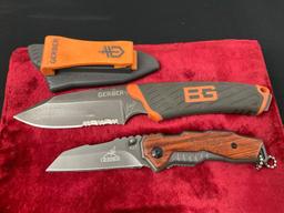 Pair of Gerber Knives, Fixed Blade Bear Grylls Survival Knife & Folding Pocket Knife X27