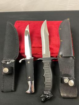 Pair of Fixed Blade Knives, Repr German Naval Dagger & Knife w/ finger grooves & bear head on pom...