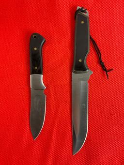 2 pcs Steel Fixed Blade Hunting Knives w/ Sheathes. Frost Cutlery 6" Delta Commander 15-581B. NIB.