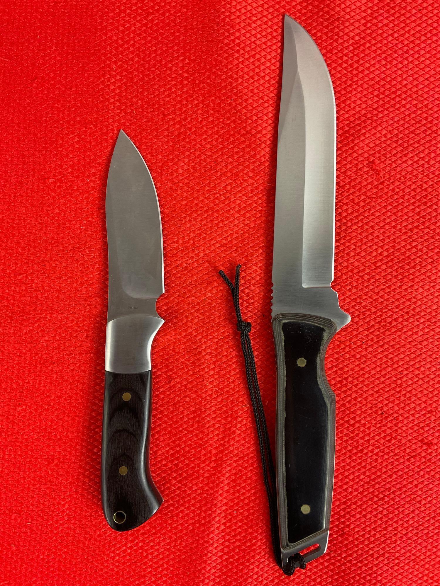 2 pcs Steel Fixed Blade Hunting Knives w/ Sheathes. Frost Cutlery 6" Delta Commander 15-581B. NIB.