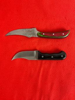 2 pcs Steel Fixed Blade Skinner Knives w/ Wooden Handles, Models 203240-MC & 211187. See pics.