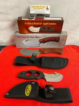 2 pcs Rite Edge Steel Fixed Blade Skinner Knives w/ Guthook Models 210894 & 211184. NIB. See pics.