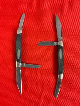 2 pcs Vintage Buck 3" Steel Folding 3-Blade Stockman Pocket Knife Model 301 w/ Delrine Handles. See