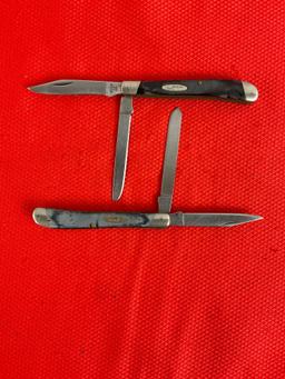 2 pcs Vintage Buck 3" Steel Folding 2-Blade Produce Fruit Pocket Knife Model 311 w/ Delrine Handl...