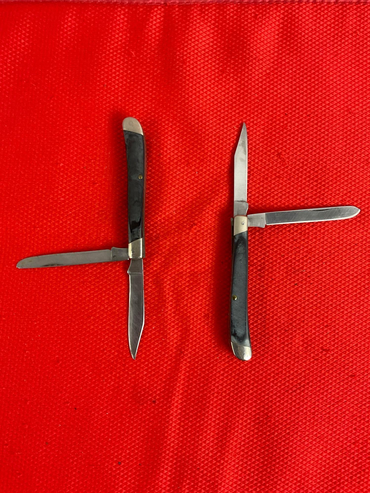 2 pcs Vintage Buck 3" Steel Folding 2-Blade Produce Fruit Pocket Knife Model 311 w/ Delrine Handl...