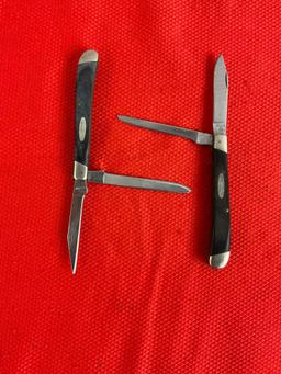 2 pcs Vintage Buck 3" Steel Folding 2-Blade Produce Fruit Pocket Knife Model 311 w/ Delrine Handl...