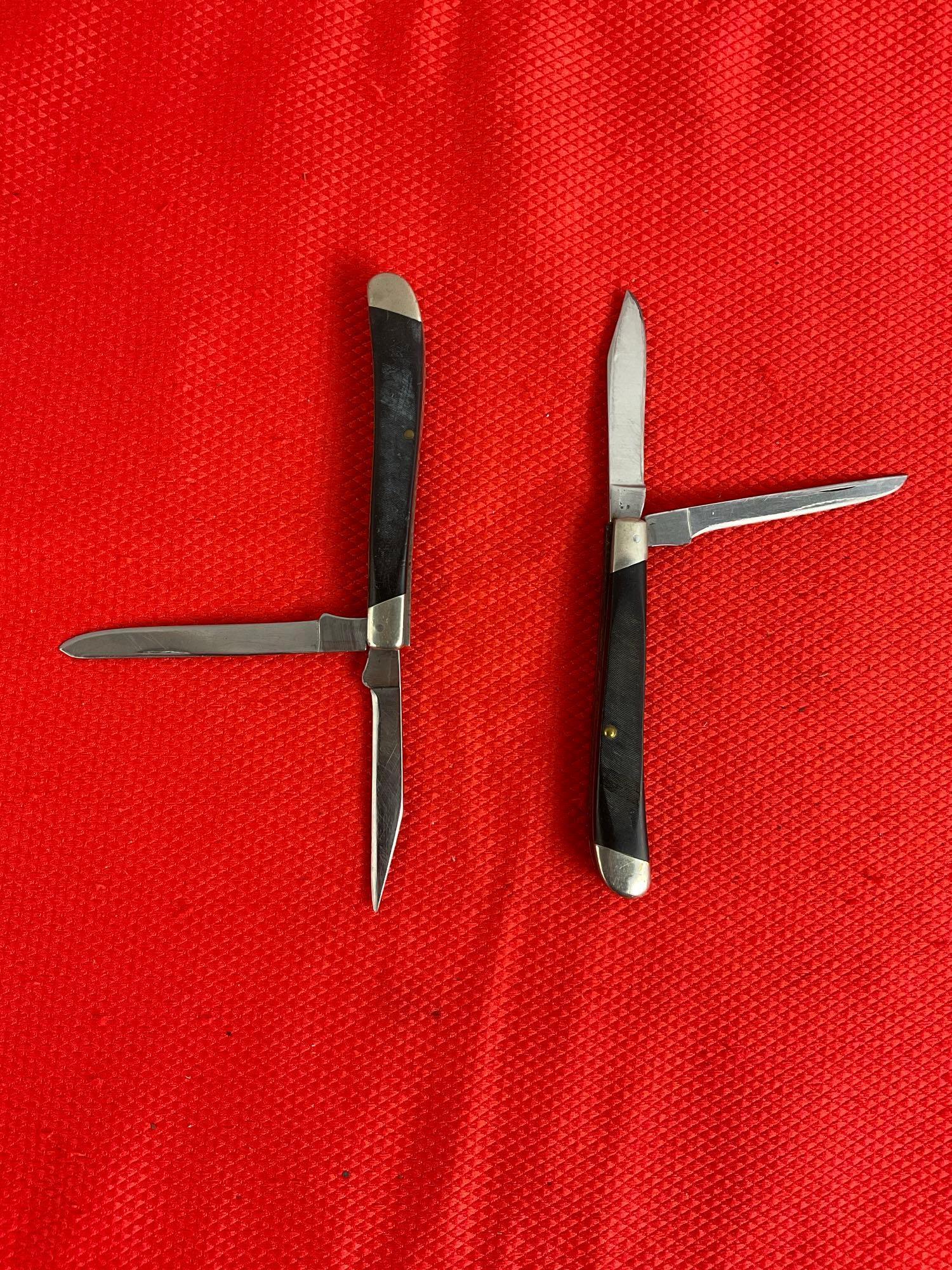 2 pcs Vintage Buck 3" Steel Folding 2-Blade Produce Fruit Pocket Knife Model 311 w/ Delrine Handl...