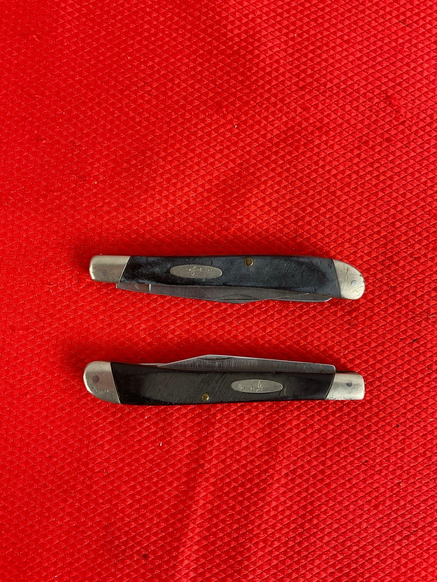 2 pcs Vintage Buck 3" Steel Folding 2-Blade Produce Fruit Pocket Knife Model 311 w/ Delrine Handl...