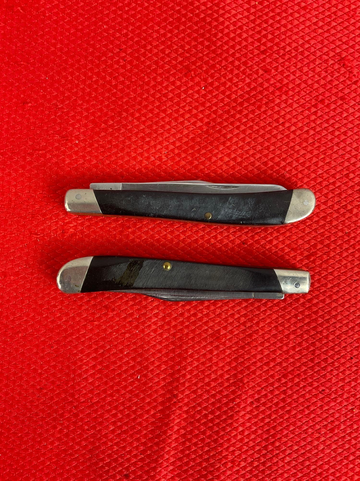 2 pcs Vintage Buck 3" Steel Folding 2-Blade Produce Fruit Pocket Knife Model 311 w/ Delrine Handl...