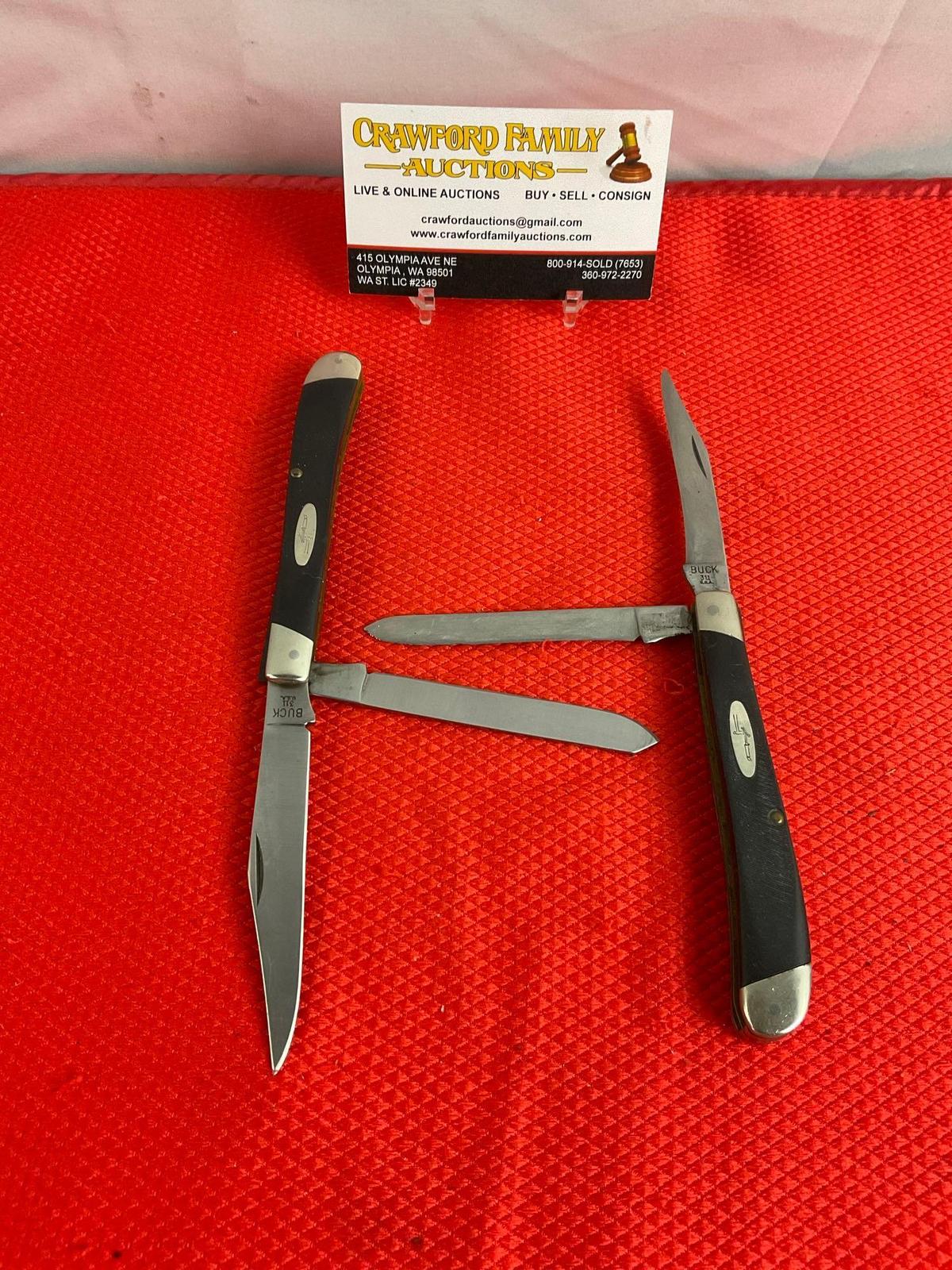 2 pcs Vintage Buck 3" Steel Folding 2-Blade Produce Fruit Pocket Knife Model 311 w/ Delrine Handl...