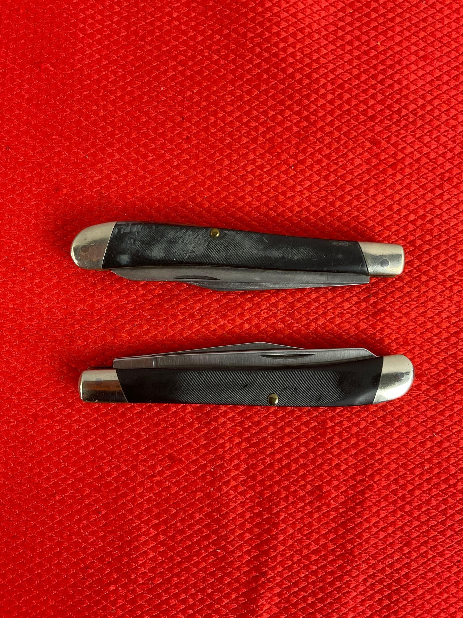 2 pcs Vintage Buck 3" Steel Folding 2-Blade Produce Fruit Pocket Knife Model 311 w/ Delrine Handl...