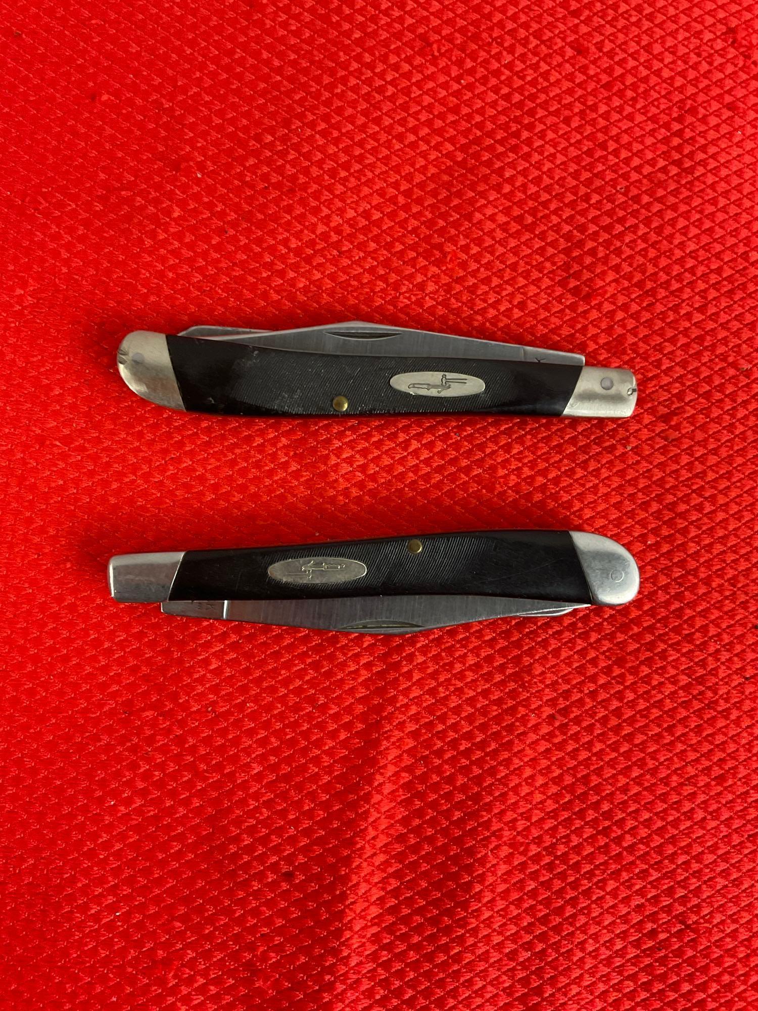 2 pcs Vintage Buck 3" Steel Folding 2-Blade Produce Fruit Pocket Knife 1 Model 311, 1 Unmarked. See